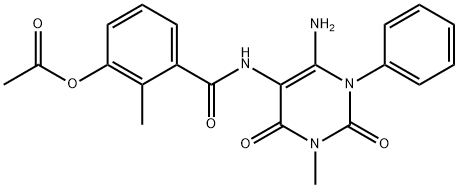 Benzamide,  3-(acetyloxy)-N-(6-amino-1,2,3,4-tetrahydro-3-methyl-2,4-dioxo-1-phenyl-5-pyrimidinyl)-2-methyl- Structure