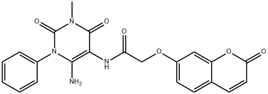 Acetamide,  N-(6-amino-1,2,3,4-tetrahydro-3-methyl-2,4-dioxo-1-phenyl-5-pyrimidinyl)-2-[(2-oxo-2H-1-benzopyran-7-yl)oxy]- Structure