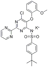 カリウム=(4-tert-ブチルベンゼンスルホニル)[6-クロロ-5-(2-メトキシフェノキシ)[2,2′-ビピリミジン]-4-イル]アザニド 化学構造式