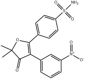 4-(5,5-dimethyl-3-(3-nitrophenyl)-4-oxo-4,5-dihydrofuran-2-yl)benzenesulfonamide 化学構造式