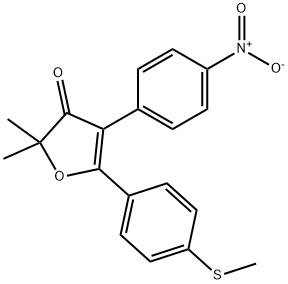 2,2-dimethyl-5-(4-(methylthio)phenyl)-4-(4-nitrophenyl)furan-3(2H)-one Struktur