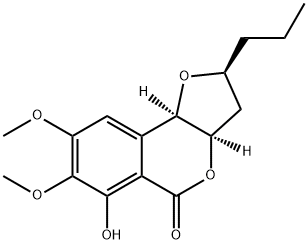 (2S)-2,3,3aα,9bα-テトラヒドロ-6-ヒドロキシ-7,8-ジメトキシ-2β-プロピル-5H-フロ[3,2-c][2]ベンゾピラン-5-オン 化学構造式