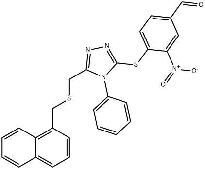 4-[(5-([(1-NAPHTHYLMETHYL)THIO]METHYL)-4-PHENYL-4H-1,2,4-TRIAZOL-3-YL)THIO]-3-NITROBENZALDEHYDE Structure