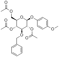 4-メトキシフェニル2,4,6-トリ-O-アセチル-3-O-ベンジル-β-D-グルコピラノシド 化学構造式