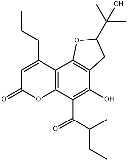 2,3-Dihydro-4-hydroxy-2-(1-hydroxy-1-methylethyl)-5-(2-methyl-1-oxobutyl)-9-propyl-7H-furo[2,3-f][1]benzopyran-7-one Struktur
