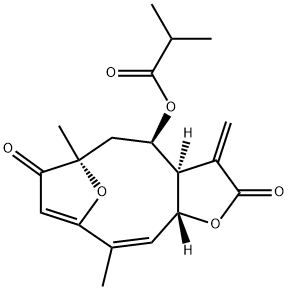 2-Methylpropionic acid [(3aR,4R,6R,11aR)-2,3,3a,4,5,6,7,11a-octahydro-6,10-dimethyl-3-methylene-2,7-dioxo-6,9-epoxycyclodeca[b]furan-4-yl] ester Struktur