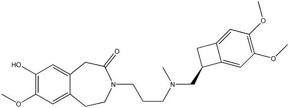 3-[3-[[[(7S)-3,4-ジメトキシビシクロ[4.2.0]オクタ-1,3,5-トリエン-7-イル]メチル]メチルアミノ]プロピル]-1,3,4,5-テトラヒドロ-8-ヒドロキシ-7-メトキシ-2H-3-ベンゾアゼピン-2-オン 化学構造式