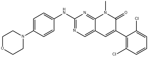 2-[(4-モルホリノフェニル)アミノ]-8-メチル-6-(2,6-ジクロロフェニル)ピリド[2,3-d]ピリミジン-7(8H)-オン 化学構造式