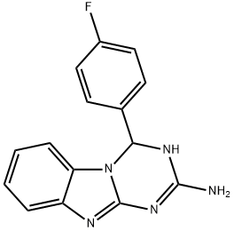 4-(4-フルオロフェニル)-1,4-ジヒドロ[1,3,5]トリアジノ[1,2-A]ベンズイミダゾール-2-アミン 化学構造式