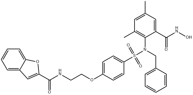 N-[2-[4-[[[2-[(HYDROXYAMINO)CARBONYL]-4,6-DIMETHYLPHENYL](PHENYLMETHYL)AMINO]SULFONYL]PHENOXY]ETHYL]-2-BENZOFURANCARBOXAMIDE 结构式