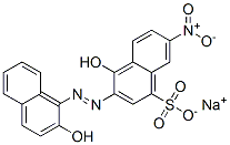 4-Hydroxy-3-[(2-hydroxy-1-naphtyl)azo]-7-nitro-1-naphthalenesulfonic acid sodium salt Structure