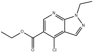 4-CHLORO-1-ETHYL-1H-PYRAZOLO[3,4-B]PYRIDINE-5-CARBOXYLIC ACID ETHYL ESTER Struktur