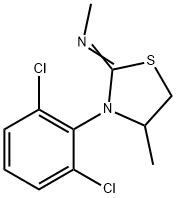 N-[3-(2,6-ジクロロフェニル)-4-メチル-2-チアゾリジンイリデン]メタンアミン 化学構造式