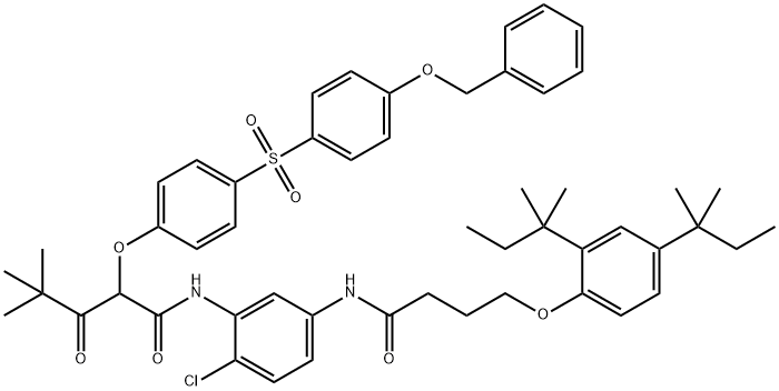 N-[5-[[4-(2,4-ジ-tert-ペンチルフェノキシ)ブチリル]アミノ]-2-クロロフェニル]-2-[4-[[4-(ベンジルオキシ)フェニル]スルホニル]フェノキシ]-3-オキソ-4,4-ジメチルペンタンアミド 化学構造式