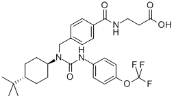 N-[4-[[[反式-4-(1,1-二甲基乙基)环己基][[[4-(三氟甲氧基)苯基]氨基]羰基]氨基]甲基]苄基]-B-丙氨酸, 307983-31-9, 结构式