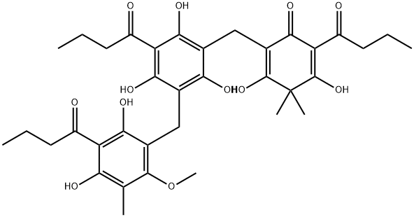 2-[[3-[[2,4-Dihydroxy-6-methoxy-5-methyl-3-(1-oxobutyl)phenyl]methyl]-2,4,6-trihydroxy-5-(1-oxobutyl)phenyl]methyl]-3,5-dihydroxy-4,4-dimethyl-6-(1-oxobutyl)-2,5-cyclohexadien-1-one Structure
