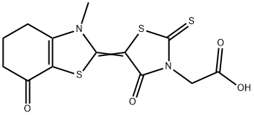 4-oxo-5-(4,5,6,7-tetrahydro-3-methyl-7-oxobenzothiazol-2(3H)-ylidene)-2-thioxothiazolidin-3-acetic acid Structure