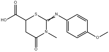 2-(4-METHOXY-PHENYLIMINO)-3-METHYL-4-OXO-[1,3]THIAZINANE-6-CARBOXYLIC ACID 化学構造式