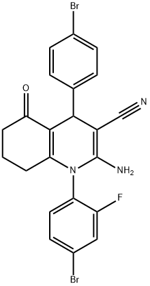 2-amino-1-(4-bromo-2-fluorophenyl)-4-(4-bromophenyl)-5-oxo-1,4,5,6,7,8-hexahydro-3-quinolinecarbonitrile 结构式