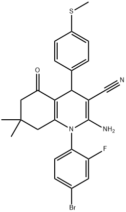 2-amino-1-(4-bromo-2-fluorophenyl)-7,7-dimethyl-4-[4-(methylsulfanyl)phenyl]-5-oxo-1,4,5,6,7,8-hexahydro-3-quinolinecarbonitrile Structure