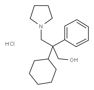 1-Pyrrolidinepropanol, alpha-cyclohexyl-alpha-phenyl-, hydrochloride,  (-)- Structure