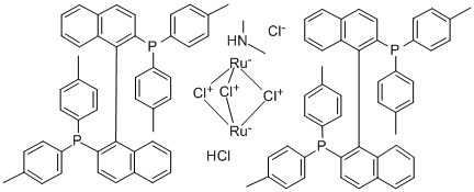 Dimethylammoniumdichlorotri(mu-chloro)bis[(S)-(-)-2,2'-bis(di-p-tolylphosphino)-1,1'-binaphthyl]diruthenate(II) Struktur