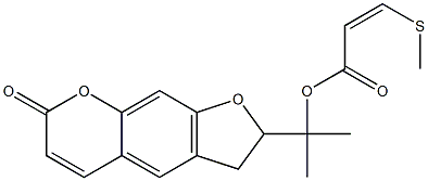 [Z,(-)]-3-(メチルチオ)プロペン酸1-(2,3-ジヒドロ-7-オキソ-7H-フロ[3,2-g][1]ベンゾピラン-2-イル)-1-メチルエチル 化学構造式