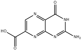 2-アミノ-1,4-ジヒドロ-4-オキソ-7-プテリジンカルボン酸 化学構造式