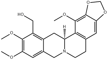 [13aS,(-)]-5,8,13,13a-テトラヒドロ-10,11,14-トリメトキシ-6H-ベンゾ[g]-1,3-ベンゾジオキソロ[5,6-a]キノリジン-12-メタノール 化学構造式