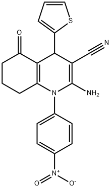 2-amino-1-{4-nitrophenyl}-5-oxo-4-(2-thienyl)-1,4,5,6,7,8-hexahydro-3-quinolinecarbonitrile Structure