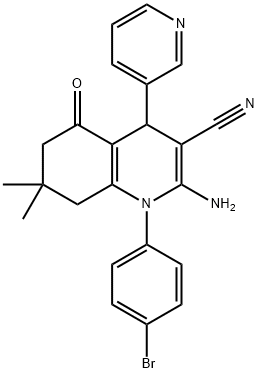 2-amino-1-(4-bromophenyl)-7,7-dimethyl-5-oxo-4-(3-pyridinyl)-1,4,5,6,7,8-hexahydro-3-quinolinecarbonitrile 结构式