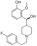 2-メトキシ-3-[(S)-[1-(4-フルオロフェネチル)-4-ピペリジニル]ヒドロキシメチル]フェノール 化学構造式