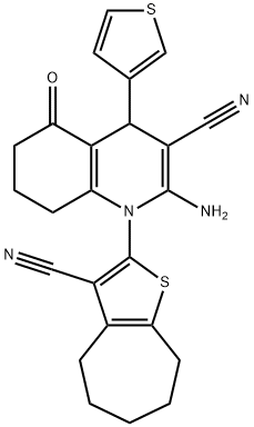 2-amino-1-(3-cyano-5,6,7,8-tetrahydro-4H-cyclohepta[b]thien-2-yl)-5-oxo-4-(3-thienyl)-1,4,5,6,7,8-hexahydro-3-quinolinecarbonitrile Structure