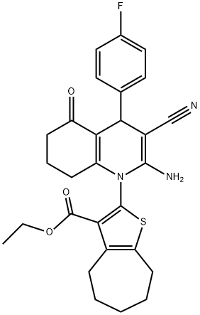 ethyl 2-(2-amino-3-cyano-4-(4-fluorophenyl)-5-oxo-5,6,7,8-tetrahydro-1(4H)-quinolinyl)-5,6,7,8-tetrahydro-4H-cyclohepta[b]thiophene-3-carboxylate Structure