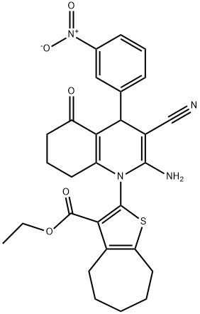ethyl 2-(2-amino-3-cyano-4-{3-nitrophenyl}-5-oxo-5,6,7,8-tetrahydro-1(4H)-quinolinyl)-5,6,7,8-tetrahydro-4H-cyclohepta[b]thiophene-3-carboxylate Structure