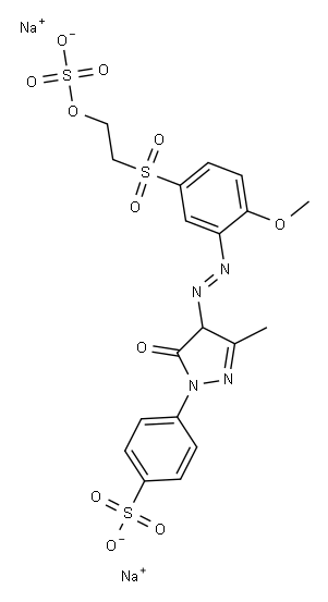 disodium p-[4,5-dihydro-4-[[2-methoxy-5-[[2-(sulphonatooxy)ethyl]sulphonyl]phenyl]azo]-3-methyl-5-oxo-1H-pyrazol-1-yl]benzenesulphonate Structure