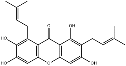 1,3,6,7-テトラヒドロキシ-2,8-ビス(3-メチル-2-ブテニル)-9H-キサンテン-9-オン 化学構造式