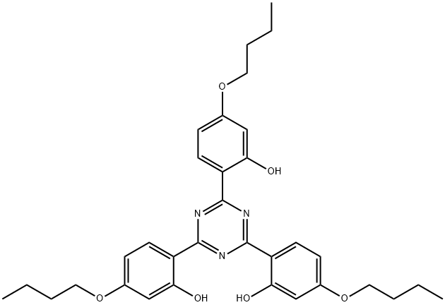 2,4,6-トリス(4-ブトキシ-2-ヒドロキシフェニル)-1,3,5-トリアジン 化学構造式