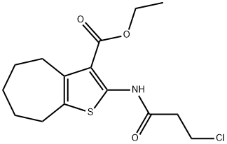 4H-CYCLOHEPTA[B]THIOPHENE-3-CARBOXYLIC ACID, 2-[(3-CHLORO-1-OXOPROPYL)AMINO]-5,6,7,8-TETRAHYDRO-, ETHYL ESTER 结构式