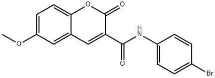 N-(4-ブロモフェニル)-6-メトキシ-2-オキソ-2H-クロメン-3-カルボキサミド 化学構造式