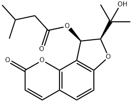 3-Methylbutanoic acid (8S,9R)-8,9-dihydro-8-(1-hydroxy-1-methylethyl)-2-oxo-2H-furo[2,3-h]-1-benzopyran-9-yl ester,31456-93-6,结构式