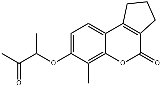 6-メチル-7-(1-メチル-2-オキソプロポキシ)-2,3-ジヒドロシクロペンタ[C]クロメン-4(1H)-オン 化学構造式