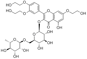3-[[6-O-(6-deoxy-alpha-L-mannopyranosyl)-beta-D-glucopyranosyl]oxy]-2-(3,4-dihydroxyphenyl)-5,7-dihydroxy-4H-1-benzopyran-4-one, tris(2-hydroxyethyl) ether Struktur
