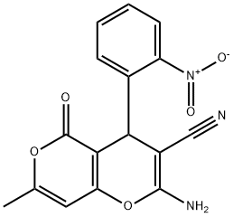 4H,5H-PYRANO[4,3-B]PYRAN-3-CARBONITRILE, 2-AMINO-7-METHYL-4-(2-NITROPHENYL)-5-OXO- Structure