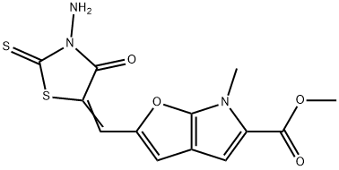 6H-Furo[2,3-b]pyrrole-5-carboxylic  acid,  2-[(3-amino-4-oxo-2-thioxo-5-thiazolidinylidene)methyl]-6-methyl-,  methyl  ester Structure