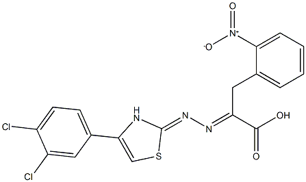 2-[2-[4-(3,4-ジクロロフェニル)チアゾール-2-イル]ヒドラゾノ]-3-(2-ニトロフェニル)プロパン酸 化学構造式