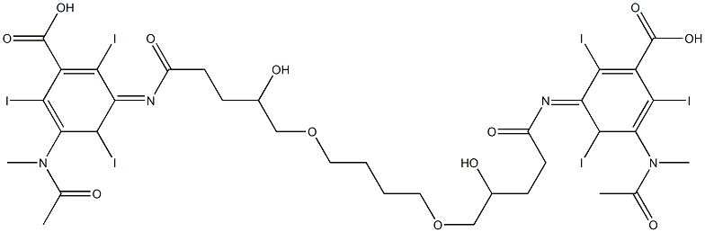 3,3'-[テトラメチレンビス[オキシ(2-ヒドロキシトリメチレン)アセチルイミノ]]ビス[2,4,6-トリヨード-5-(N-メチルアセチルアミノ)安息香酸] 化学構造式