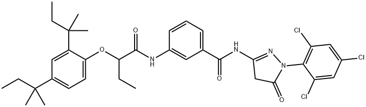 3-[[2-[2,4-bis(tert-pentyl)phenoxy]butyryl]amino]-N-[4,5-dihydro-5-oxo-1-(2,4,6-trichlorophenyl)-1H-pyrazol-3-yl]benzamide Struktur