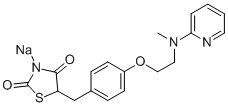 5-[[4-[2-(甲基-2-吡啶氨基)乙氧基]苯基]甲基]-2,4-噻唑烷二酮钠盐, 316371-83-2, 结构式