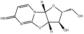 (2R,3R,3aS,9aR)-2,3,3a,9a-テトラヒドロ-6-アミノ-3-ヒドロキシ-4aH-フロ[2',3':4,5]オキサゾロ[3,2-a]ピリミジン-2-メタノール 化学構造式